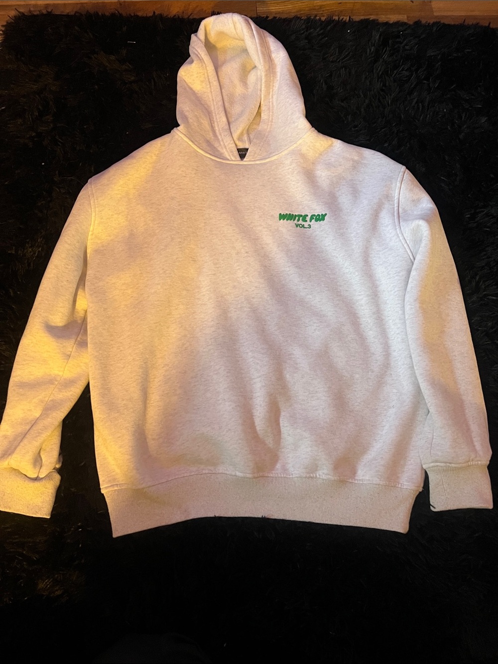 White Fox Boutique Cream Pullover Hoodie with Green Logo